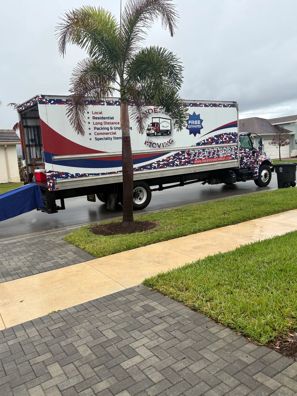 Andersen Moving truck parked in a Stuart neighborhood